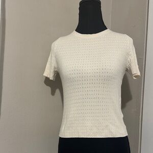 H&M Ivory Short Sleeve Knit Tee Pointelle